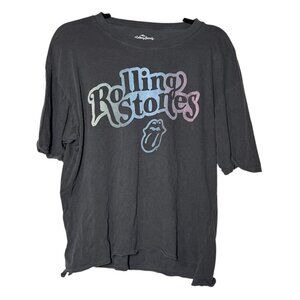 The Rolling Stones Graphic Tee Charcoal Gray Blue Pink Spellout Size Large